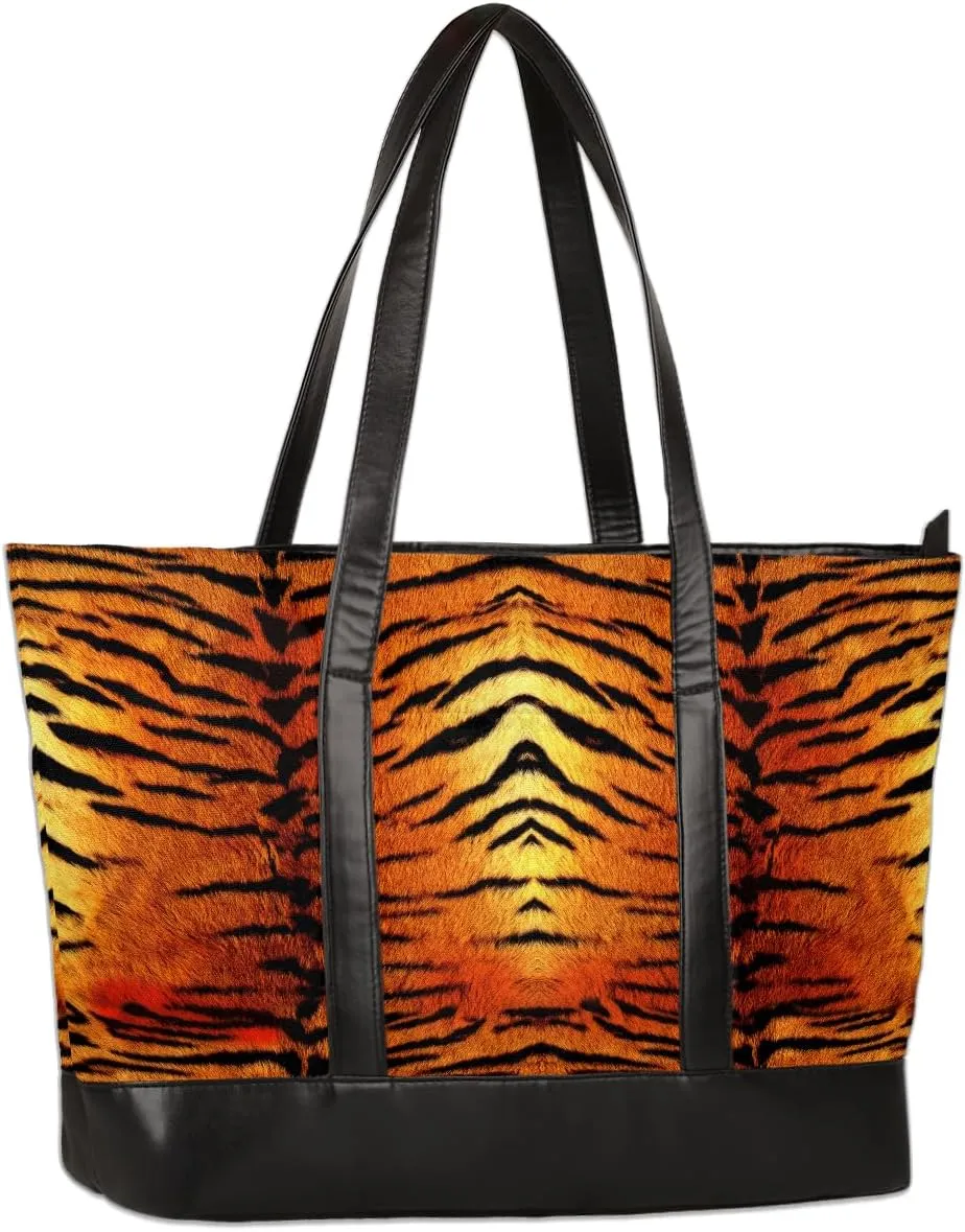 Laptop Tote Bag for Women 15.6 inch Leopard Cheetah Computer Briefcase Leather Shoulder Bag Handbag