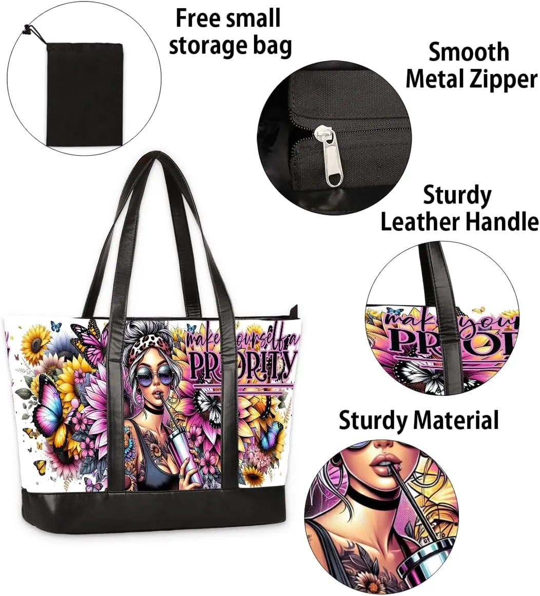 Laptop Tote Bag for Women 15.6 inch Leopard Cheetah Computer Briefcase Leather Shoulder Bag Handbag
