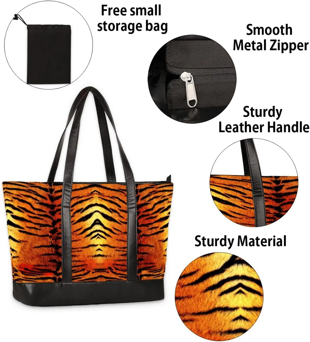 Laptop Tote Bag for Women 15.6 inch Leopard Cheetah Computer Briefcase Leather Shoulder Bag Handbag