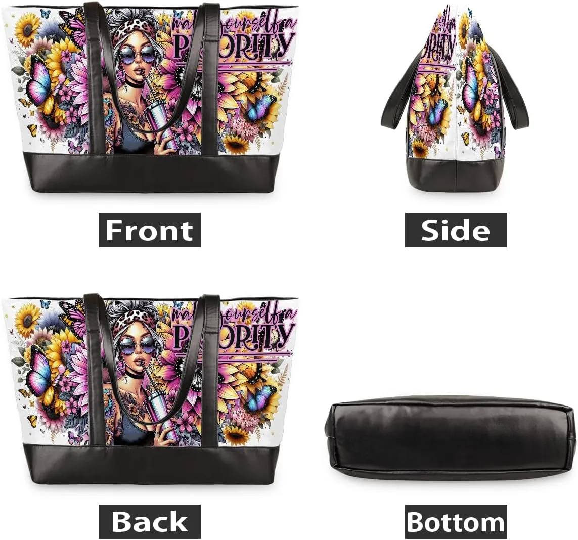 Laptop Tote Bag for Women 15.6 inch Leopard Cheetah Computer Briefcase Leather Shoulder Bag Handbag