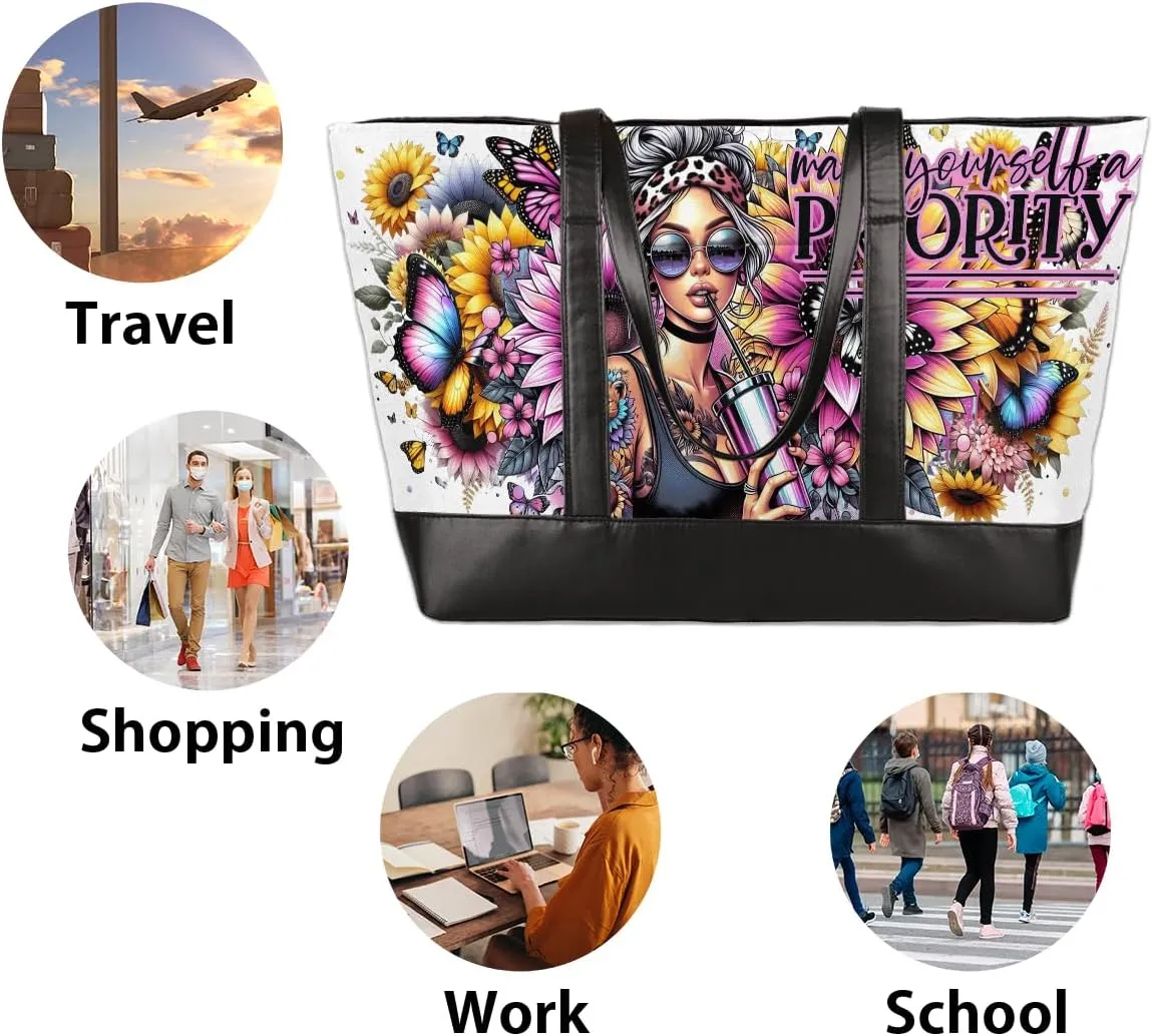 Laptop Tote Bag for Women 15.6 inch Leopard Cheetah Computer Briefcase Leather Shoulder Bag Handbag
