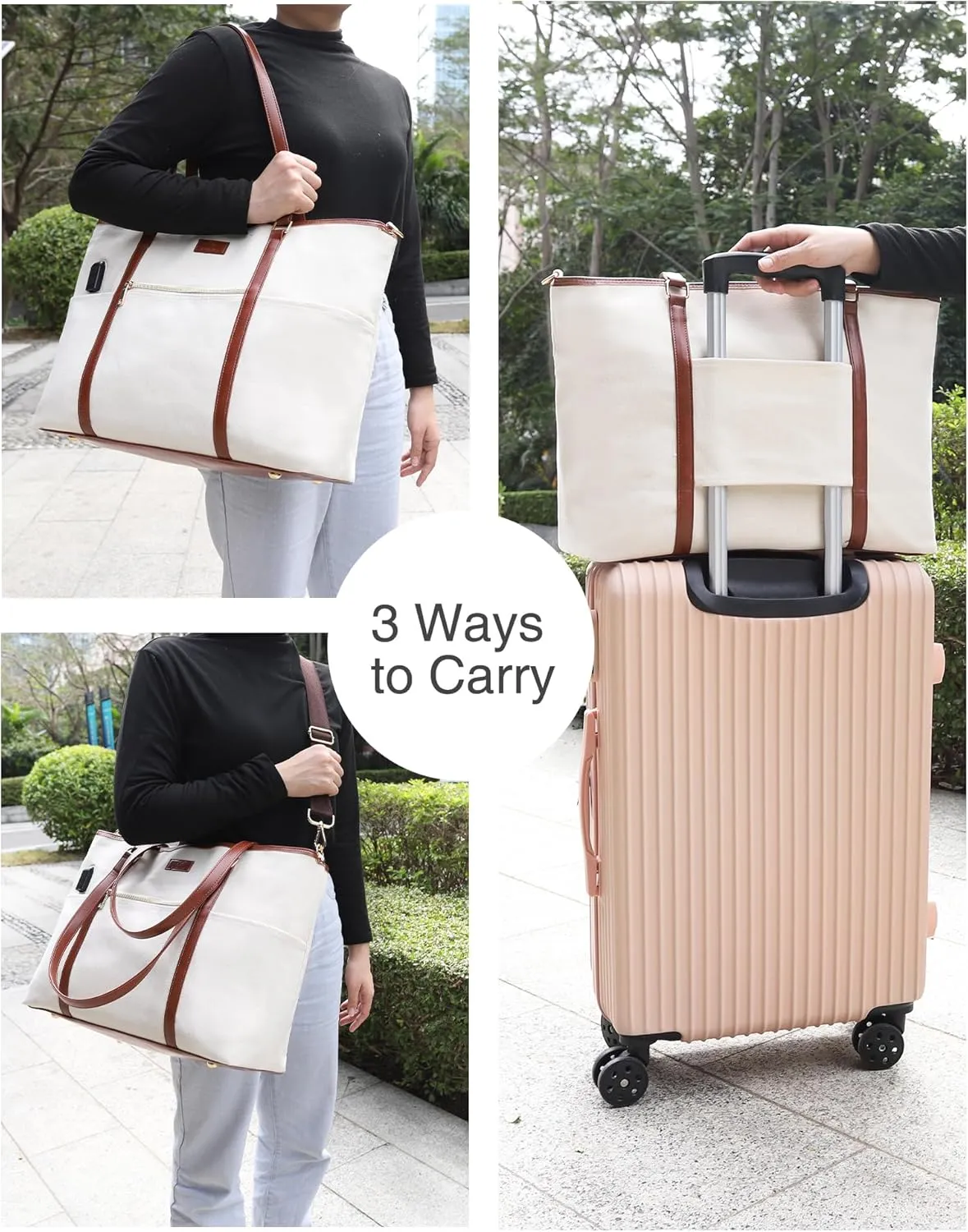 Laptop Tote Bag for Women 17 Inch Canvas Teacher Work Tote Bag with USB Charging Port Large Computer Bag Handbag Satchel Shoulder with Shoulder Straps