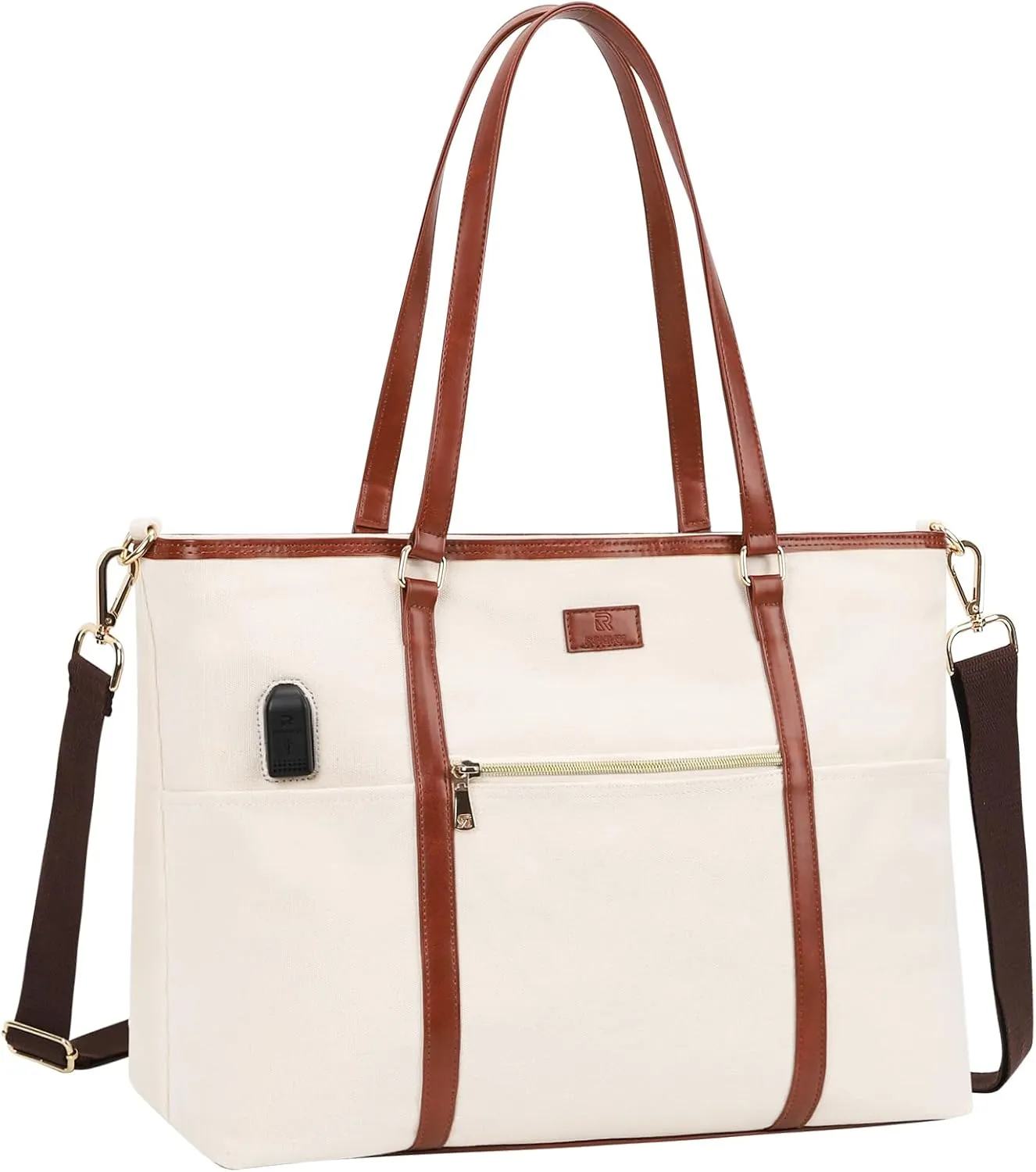 Laptop Tote Bag for Women 17 Inch Canvas Teacher Work Tote Bag with USB Charging Port Large Computer Bag Handbag Satchel Shoulder with Shoulder Straps
