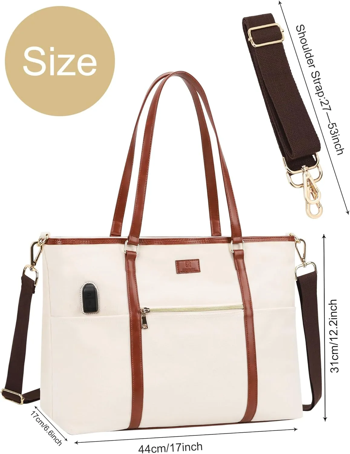 Laptop Tote Bag for Women 17 Inch Canvas Teacher Work Tote Bag with USB Charging Port Large Computer Bag Handbag Satchel Shoulder with Shoulder Straps