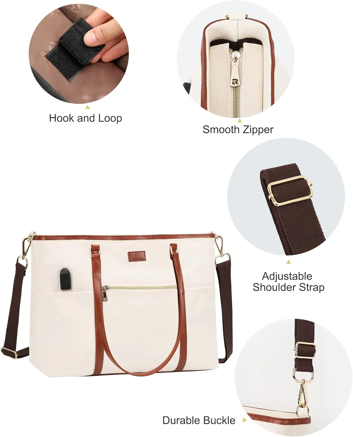 Laptop Tote Bag for Women 17 Inch Canvas Teacher Work Tote Bag with USB Charging Port Large Computer Bag Handbag Satchel Shoulder with Shoulder Straps