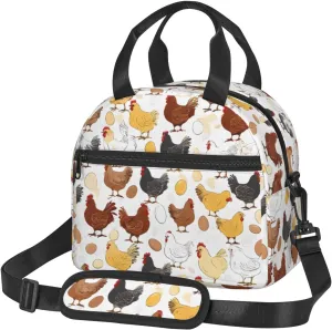 Large Capacity Lunchbag for Women Men Crossbody Lunch Tote Bags Reusable Insulated Cooler Bag Lunch Box Bag for Work Picnic Travel Camping - Chicken Pattern