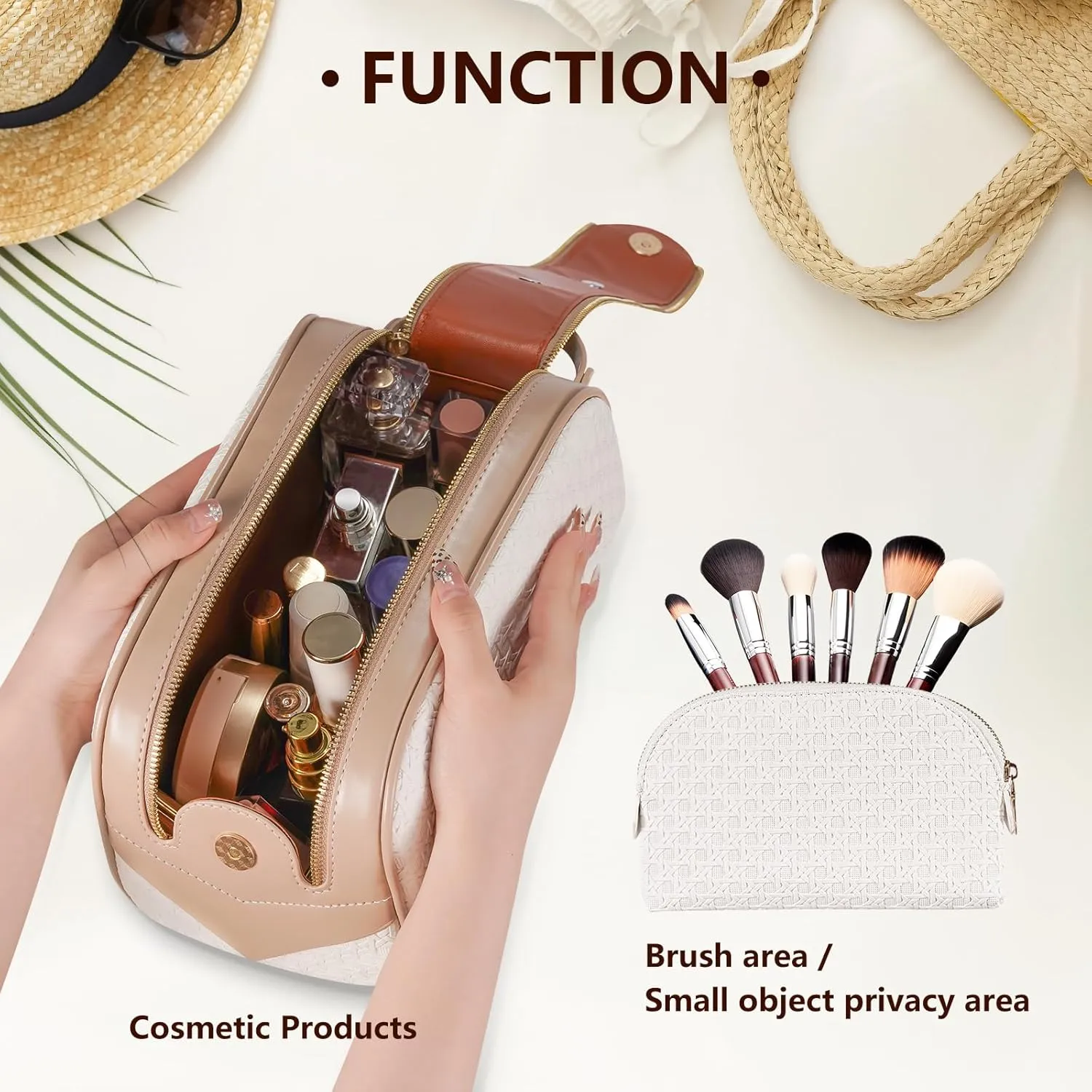 Large Capacity Makeup Bag, Makeup Organizer: 2 Pcs Make Up Bag Set, Leather Waterproof Portable Travel Toiletry Bag, Fashionable Cosmetic Bag Two Sizes at Your Disposal