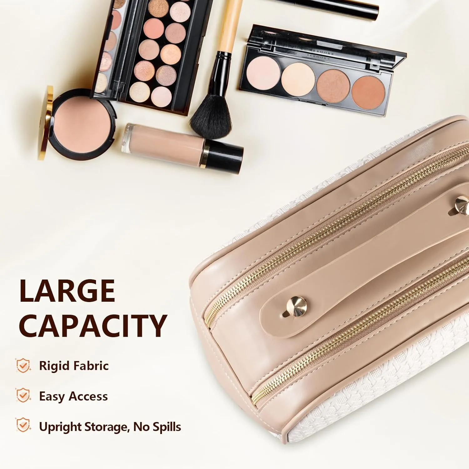 Large Capacity Makeup Bag, Makeup Organizer: 2 Pcs Make Up Bag Set, Leather Waterproof Portable Travel Toiletry Bag, Fashionable Cosmetic Bag Two Sizes at Your Disposal