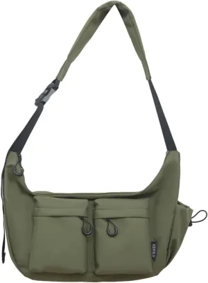 Large capacity messenger canvas bag, large capacity crossbody bag, unisex solid color casual waterproof handbag