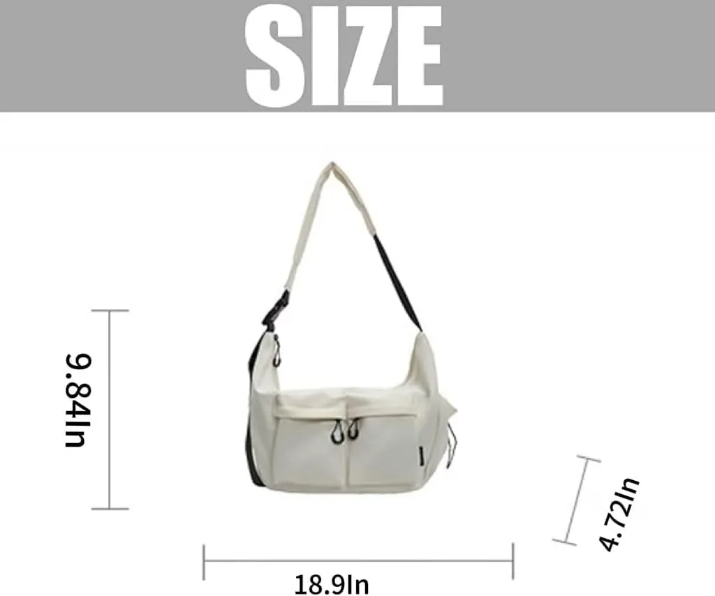 Large capacity messenger canvas bag, large capacity crossbody bag, unisex solid color casual waterproof handbag