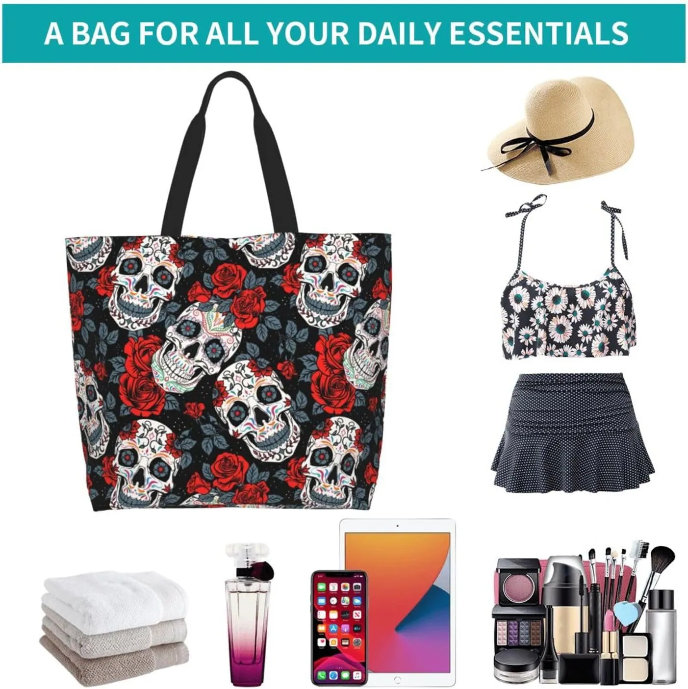 Large Capacity Reusable Canvas Shoulder Bag   Both Sides Bucket Hat Casual Tote Handbag