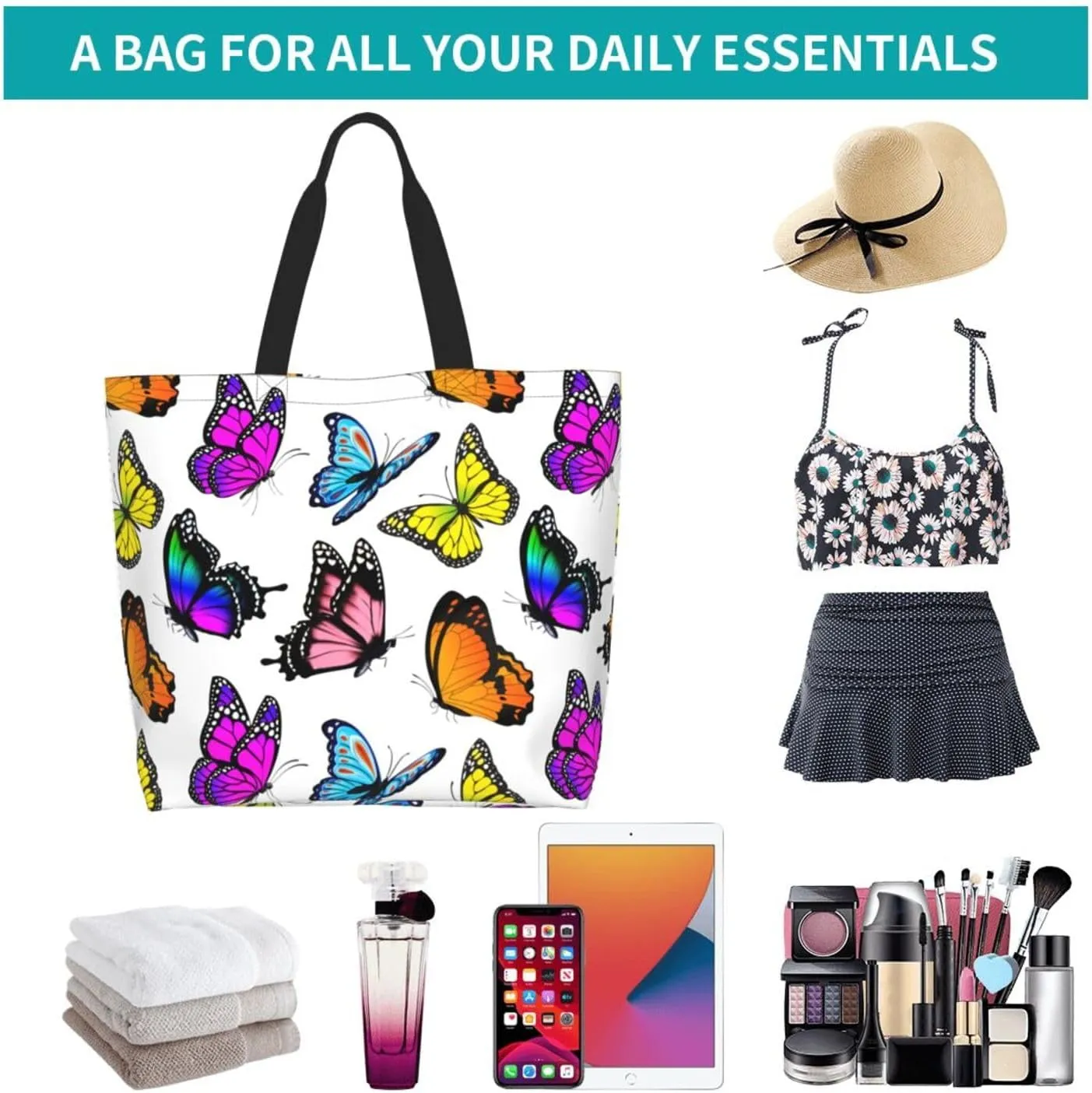 Large Capacity Reusable Canvas Shoulder Bag   Both Sides Bucket Hat Casual Tote Handbag