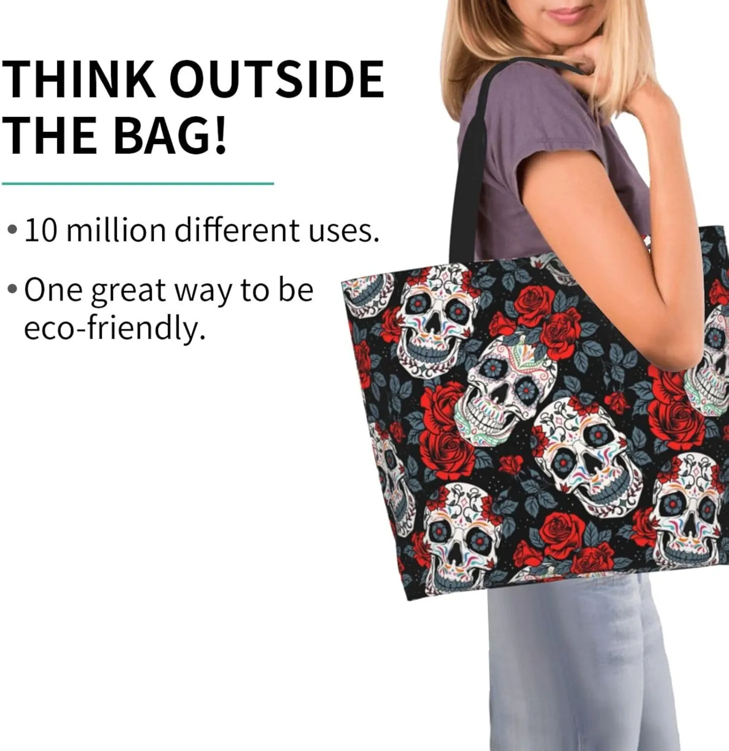 Large Capacity Reusable Canvas Shoulder Bag   Both Sides Bucket Hat Casual Tote Handbag