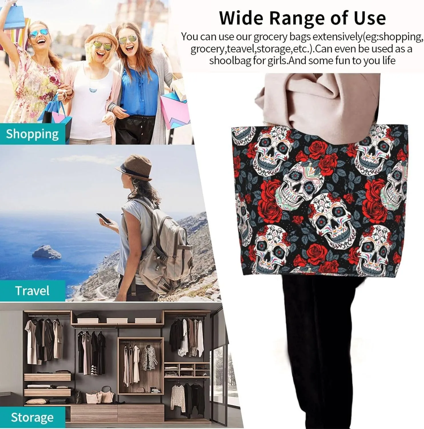 Large Capacity Reusable Canvas Shoulder Bag   Both Sides Bucket Hat Casual Tote Handbag