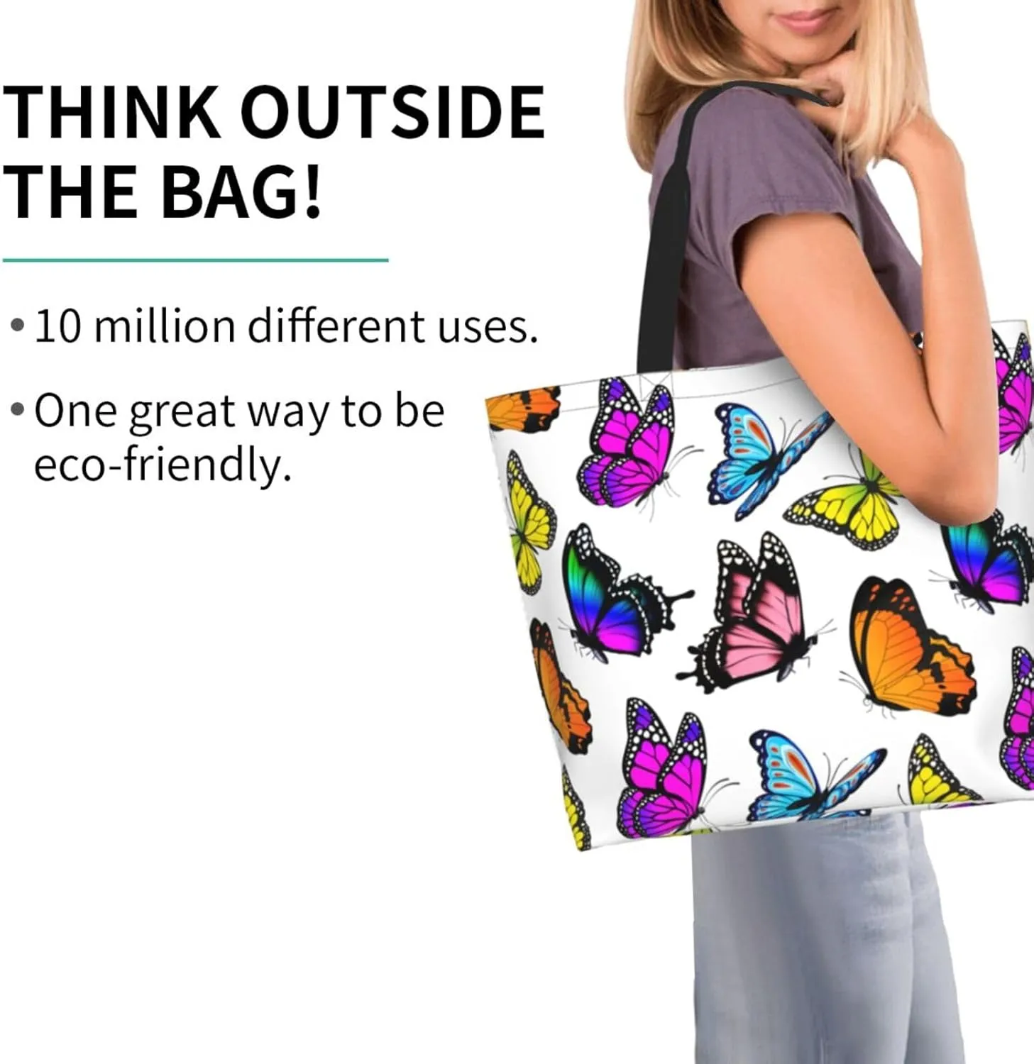 Large Capacity Reusable Canvas Shoulder Bag   Both Sides Bucket Hat Casual Tote Handbag