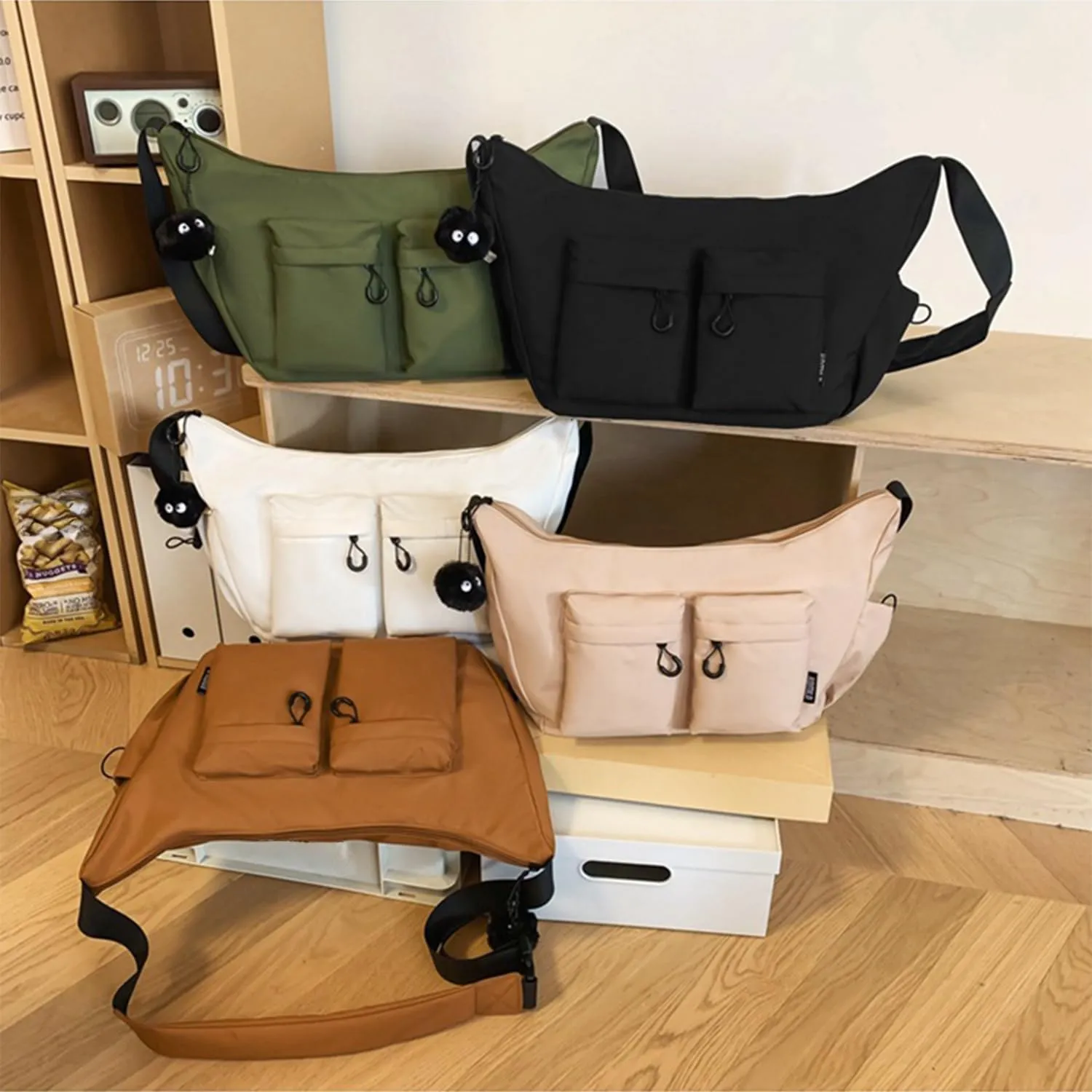 Large Capacity Vintage Canvas Messenger Bag - Water Resistant, Multi-Pocket Unisex Crossbody Shoulder Purse for Daily Use（A）