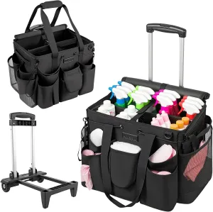 Large Cleaning Caddy for Cleaning Supplies Organizer, Rolling Cleaning Caddy Bags with Wheels for Housekeepers, Cleaning Carts on Wheels for Home Car Office Picnic