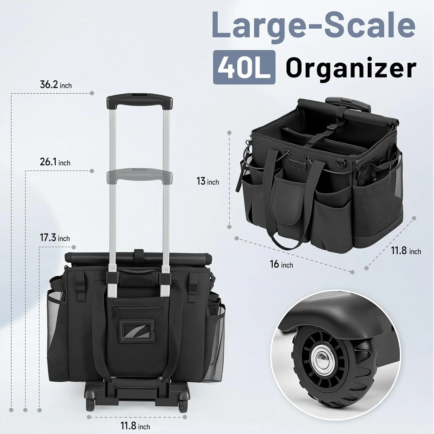 Large Cleaning Caddy for Cleaning Supplies Organizer, Rolling Cleaning Caddy Bags with Wheels for Housekeepers, Cleaning Carts on Wheels for Home Car Office Picnic