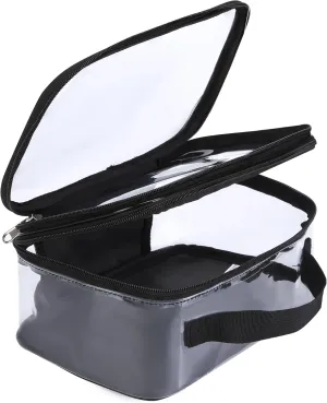 Large Clear travel bags for toiletries pouches carry on reusable,purse see-through plastic pvc TSA airport approved with handle (Black)