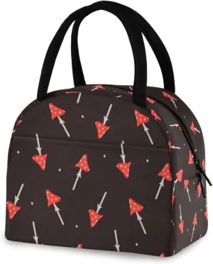 Large Insulated Lunch Tote Bag, Poisonous Mushrooms Black Reusable Leakproof Cooler Box with 2 Pockets for Women Mens School Work Picnic Travel Beach Fishing