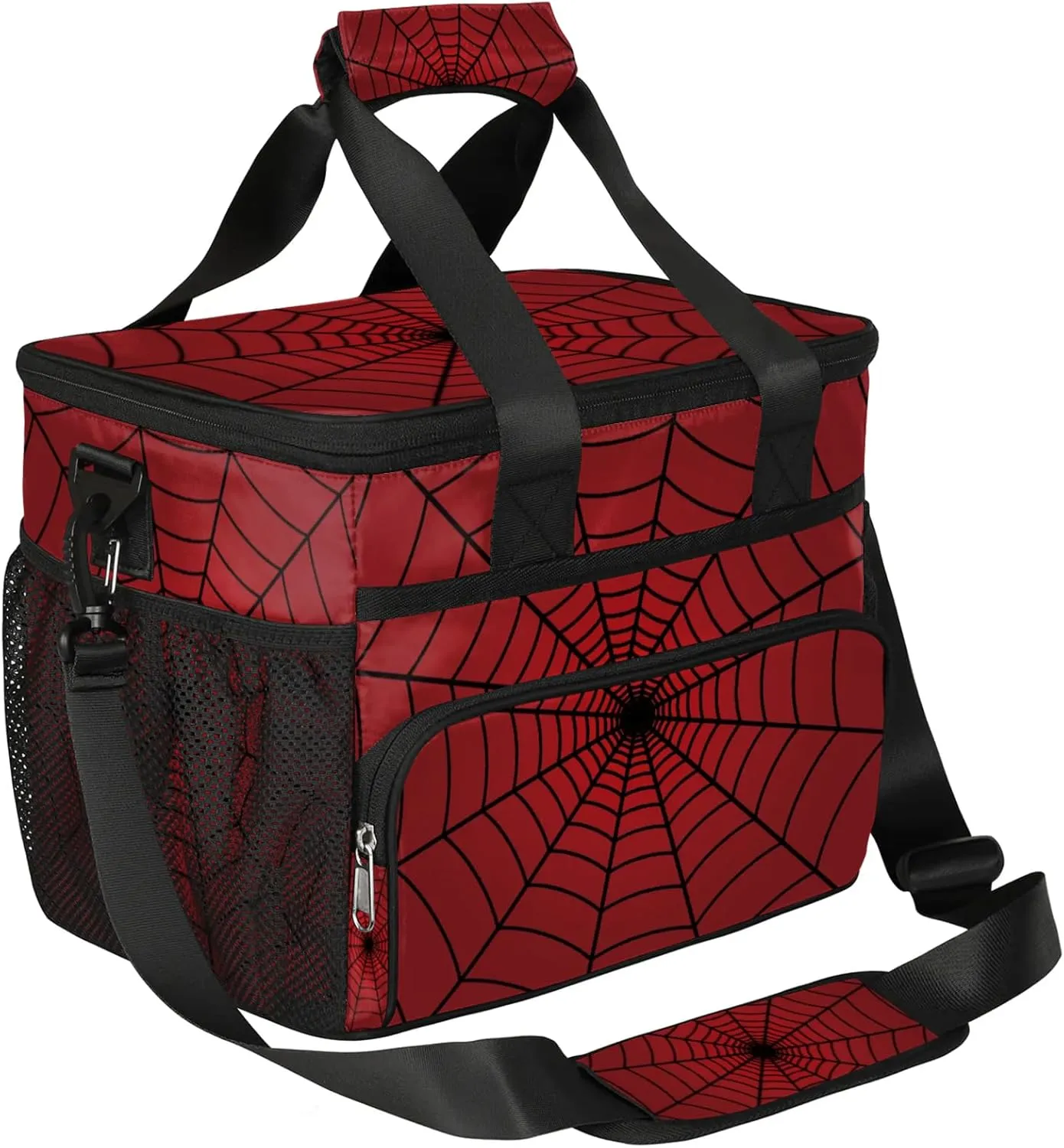 Large Lunch Bag Women Insulated, Portable Cooler Bags Insulated for Travel, Men Lunch Box with Compartments, Lunch Tote Bag with Shoulder Strap for Work, Picnic (Red Spiders Web)