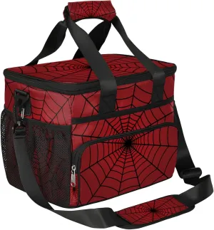 Large Lunch Bag Women Insulated, Portable Cooler Bags Insulated for Travel, Men Lunch Box with Compartments, Lunch Tote Bag with Shoulder Strap for Work, Picnic (Red Spiders Web)