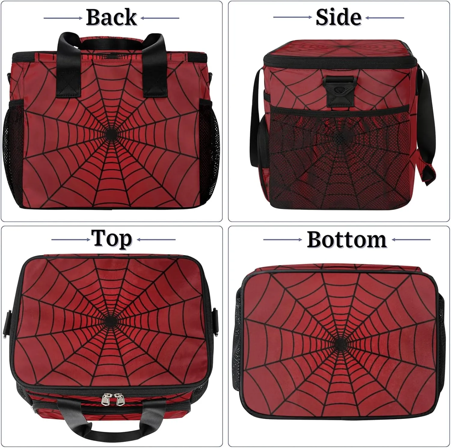 Large Lunch Bag Women Insulated, Portable Cooler Bags Insulated for Travel, Men Lunch Box with Compartments, Lunch Tote Bag with Shoulder Strap for Work, Picnic (Red Spiders Web)