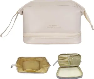 Large Makeup Bag, Double Layer Makeup Bag, Travel Cosmetic Organizer, Waterproof Leather Cosmetics Organizer, Toiletry Bag for Women