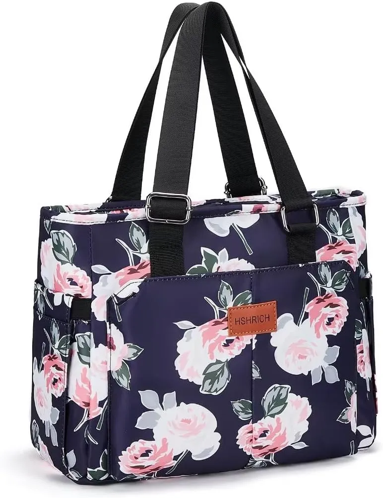 Large Peony Women's Lunch Bag, Insulated Aluminum Lunch Box with Side Pockets, Adjustable Carrying Options, Reusable and Easy to Clean