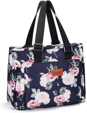 Large Peony Women's Lunch Bag, Insulated Aluminum Lunch Box with Side Pockets, Adjustable Carrying Options, Reusable and Easy to Clean