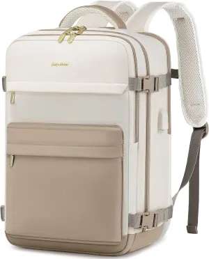 Large Travel Backpack for Women, 50L Carry On Backpack Flight Approved, Waterproof Personal Item Travel Bag fits 18 inch Laptop, TSA Suitcase Luggage Daypack Business Weekender Overnight Bags, Beige