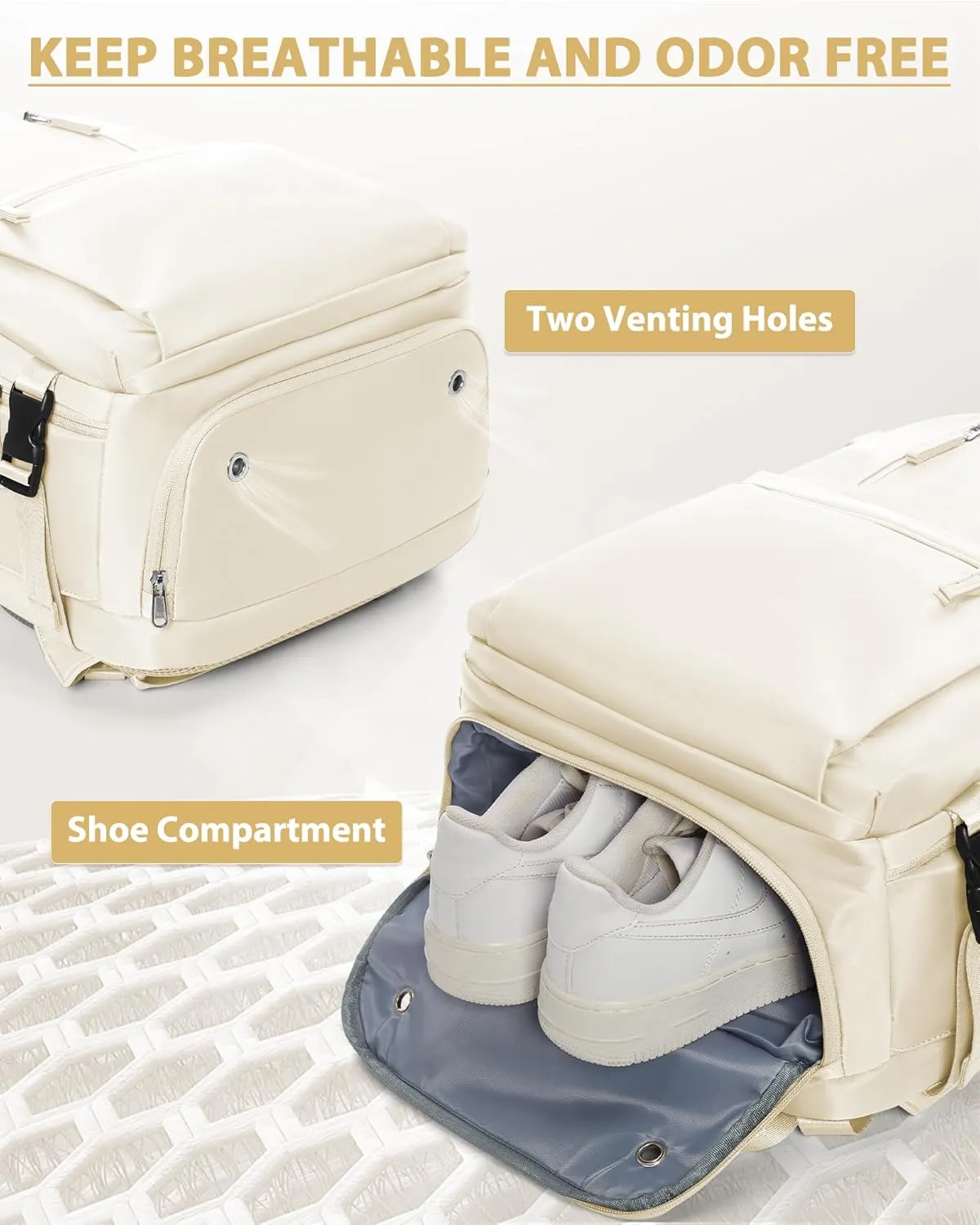 Large Travel Backpack for Women & Men - Carry On & Personal Item - Business & Laptop Daypack - Gym & College Casual Daypack for Weekend Hiking - Beige