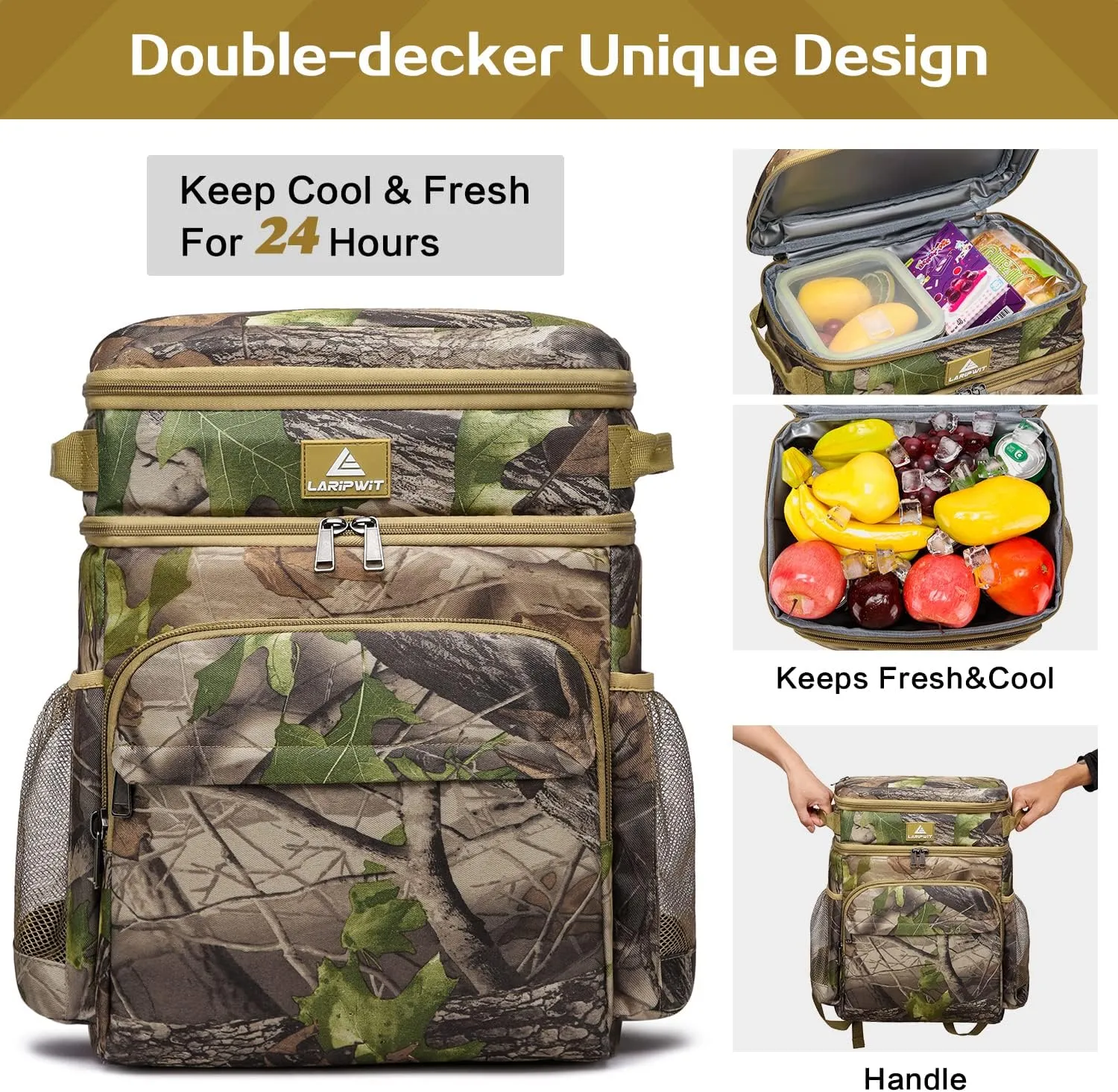Laripwit 54/40 Cans Backpack Cooler Insulated Leak-Proof Large Cooler Backpack Double Deck Lunch Backpack for Men Women - Perfect Soft Cooler Bag for Tactical, Camping, Picnic, Beach, Hiking