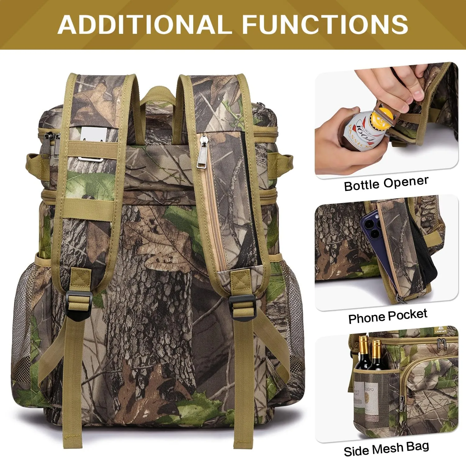 Laripwit 54/40 Cans Backpack Cooler Insulated Leak-Proof Large Cooler Backpack Double Deck Lunch Backpack for Men Women - Perfect Soft Cooler Bag for Tactical, Camping, Picnic, Beach, Hiking