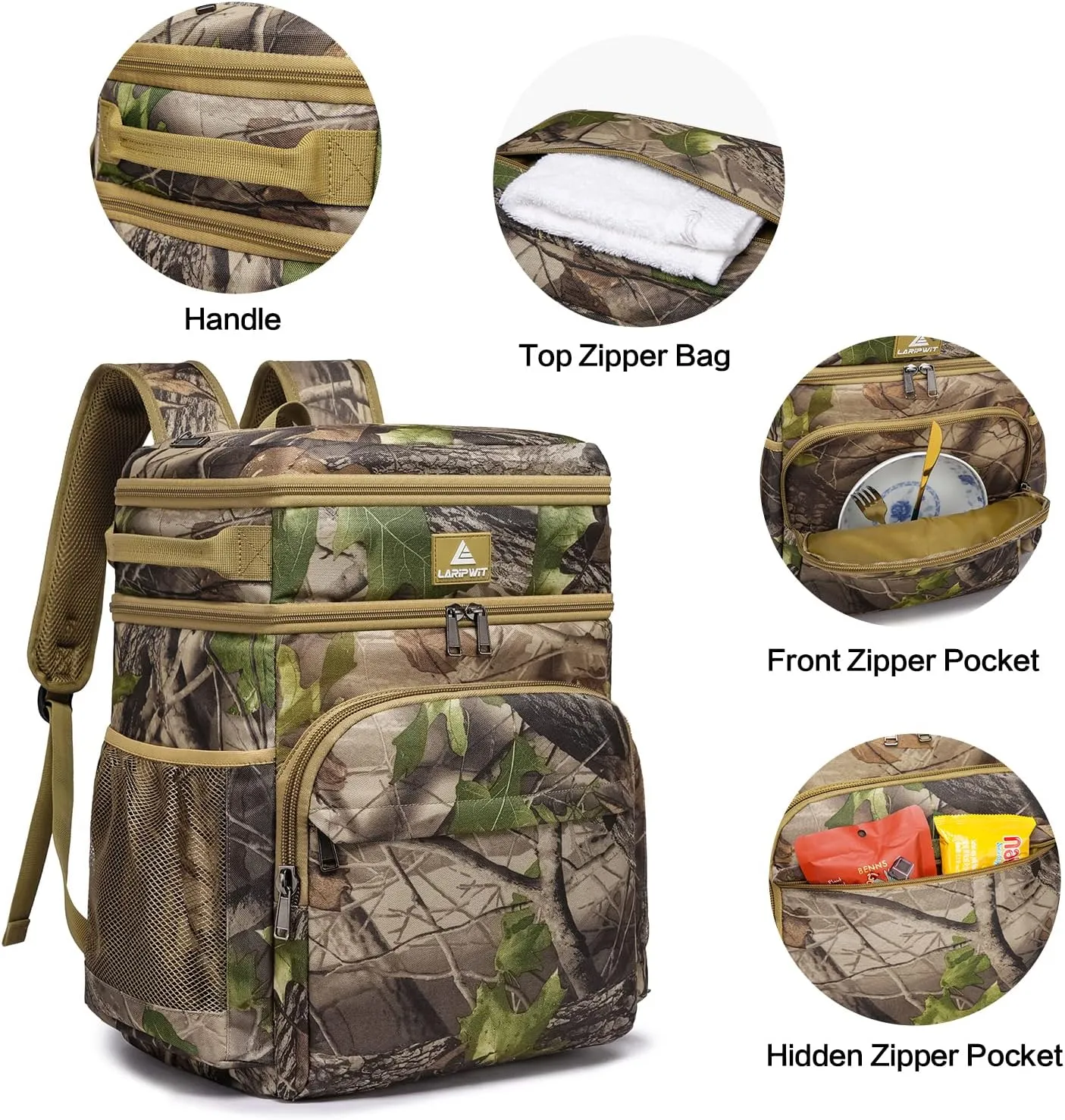 Laripwit 54/40 Cans Backpack Cooler Insulated Leak-Proof Large Cooler Backpack Double Deck Lunch Backpack for Men Women - Perfect Soft Cooler Bag for Tactical, Camping, Picnic, Beach, Hiking