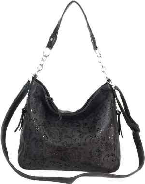Laser Cut Bling Hobo fashion CCW Bag Faux Leather Concealed Carry Purse