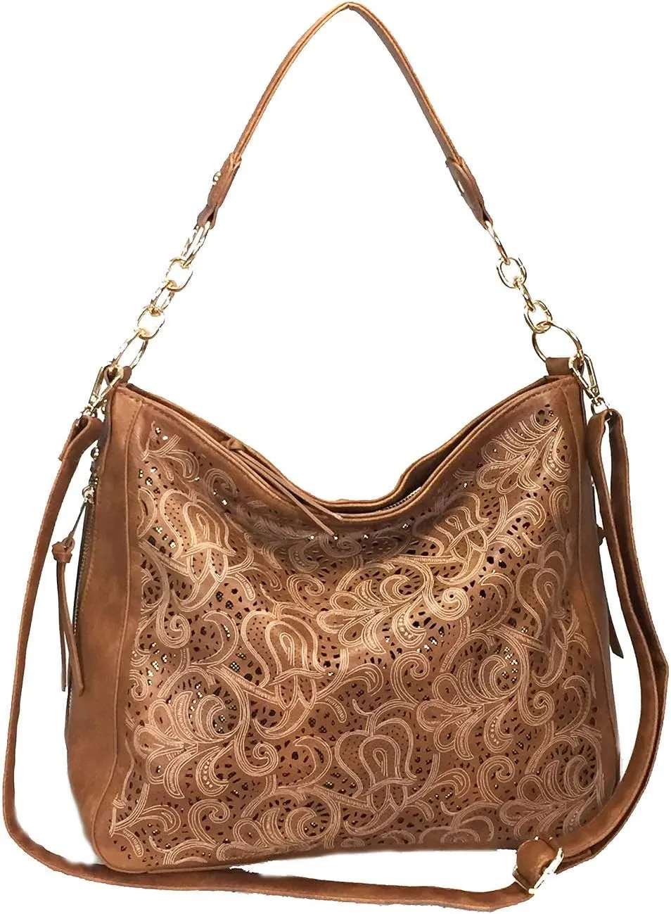 Laser Cut Bling Hobo fashion CCW Bag Faux Leather Concealed Carry Purse