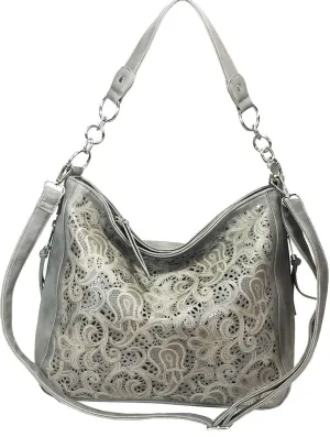 Laser Cut Bling Hobo fashion CCW Bag Faux Leather Concealed Carry Purse