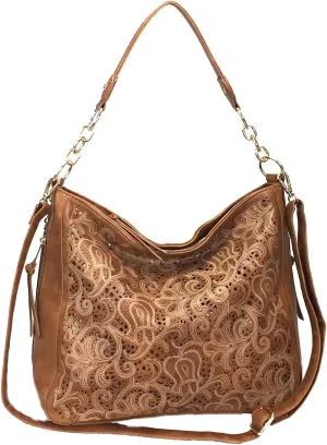 Laser Cut Bling Hobo fashion CCW Bag Faux Leather Concealed Carry Purse