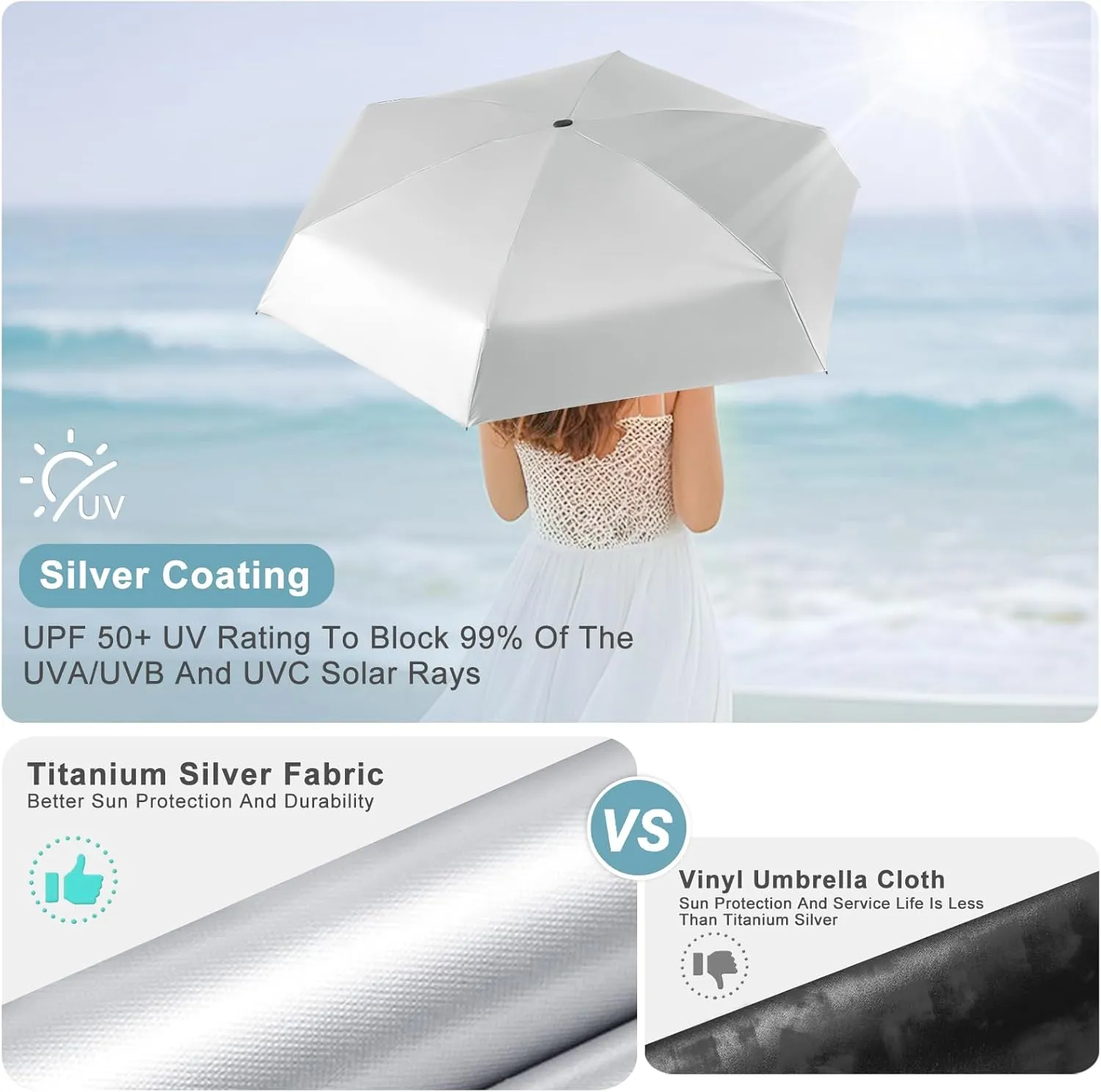 LEAGERA Mini Umbrella For Purse - UPF 50  UV Blocker Sun Protection Umbrella, Small Micro Travel Parasol Design for Women, Beige