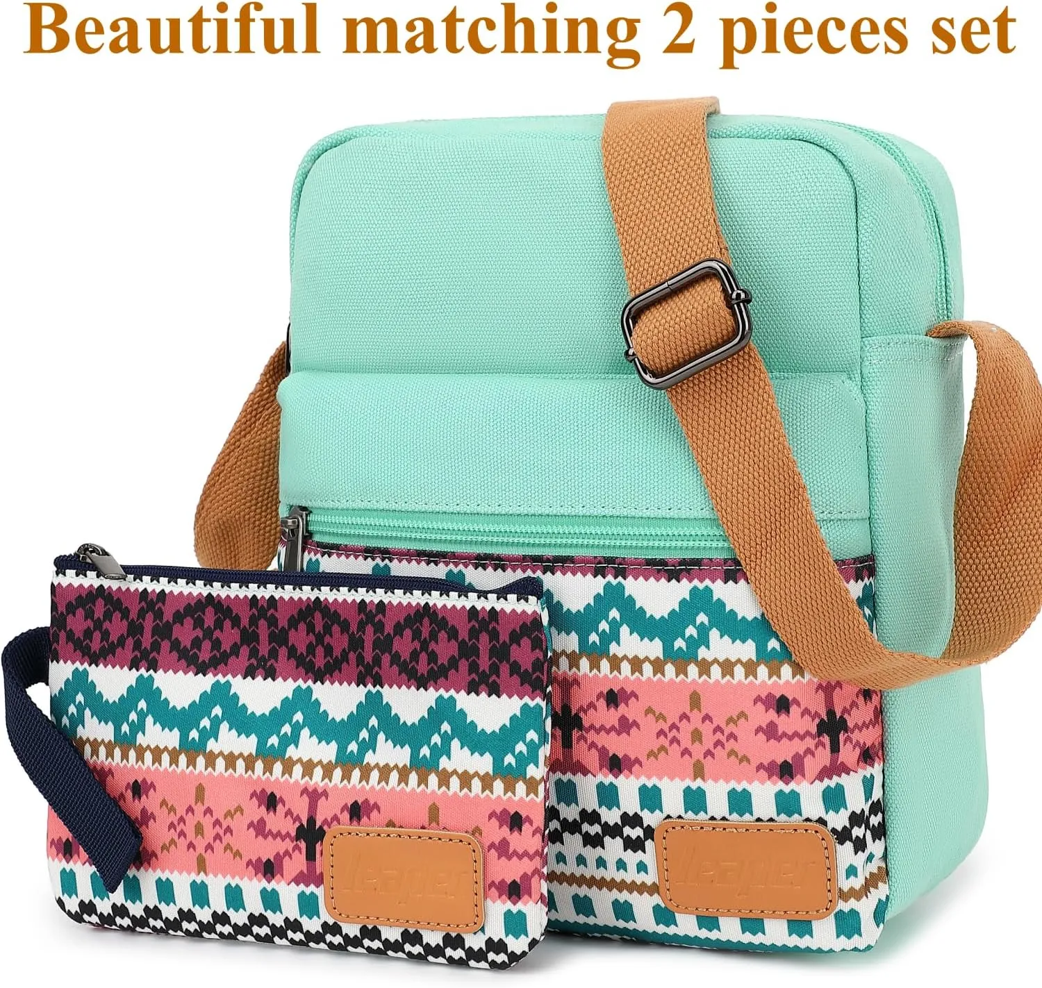 Leaper Girls Crossbody Purses for Kids 2 PCS Cross Body Bag Women Messenger Bag Girls Canvas Bag Cross Body Purse Set