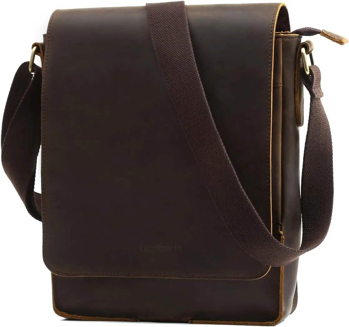 Leathario Men's Crossbody Bag Leather Shoulder Bag For Men Small Messenger Brown