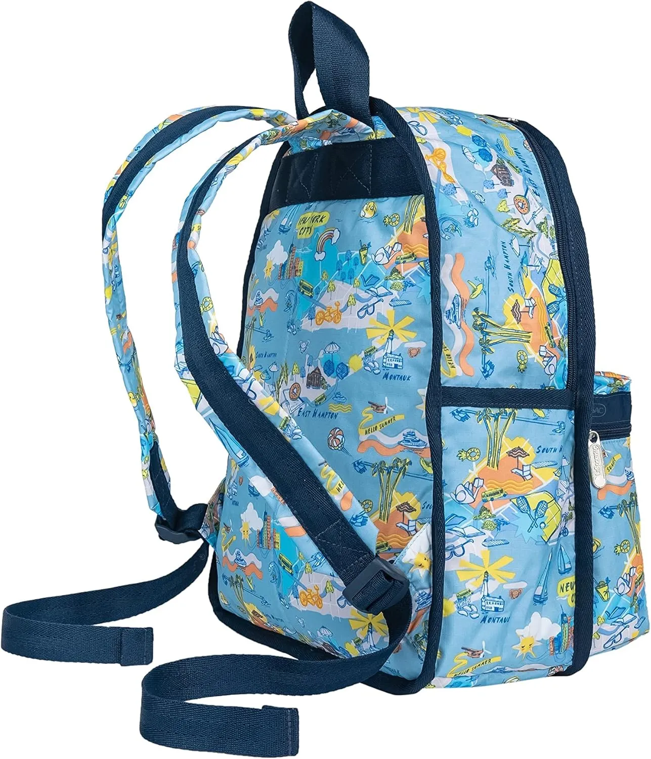 LeSportsac City Retreat Basic Backpack/Rucksack, Style 7812/Color F953, Ultimate New York City & Hamptons/Montauk Iconic Graphic Design: Beaches, Tennis, Boating, Jitney & Bicycling
