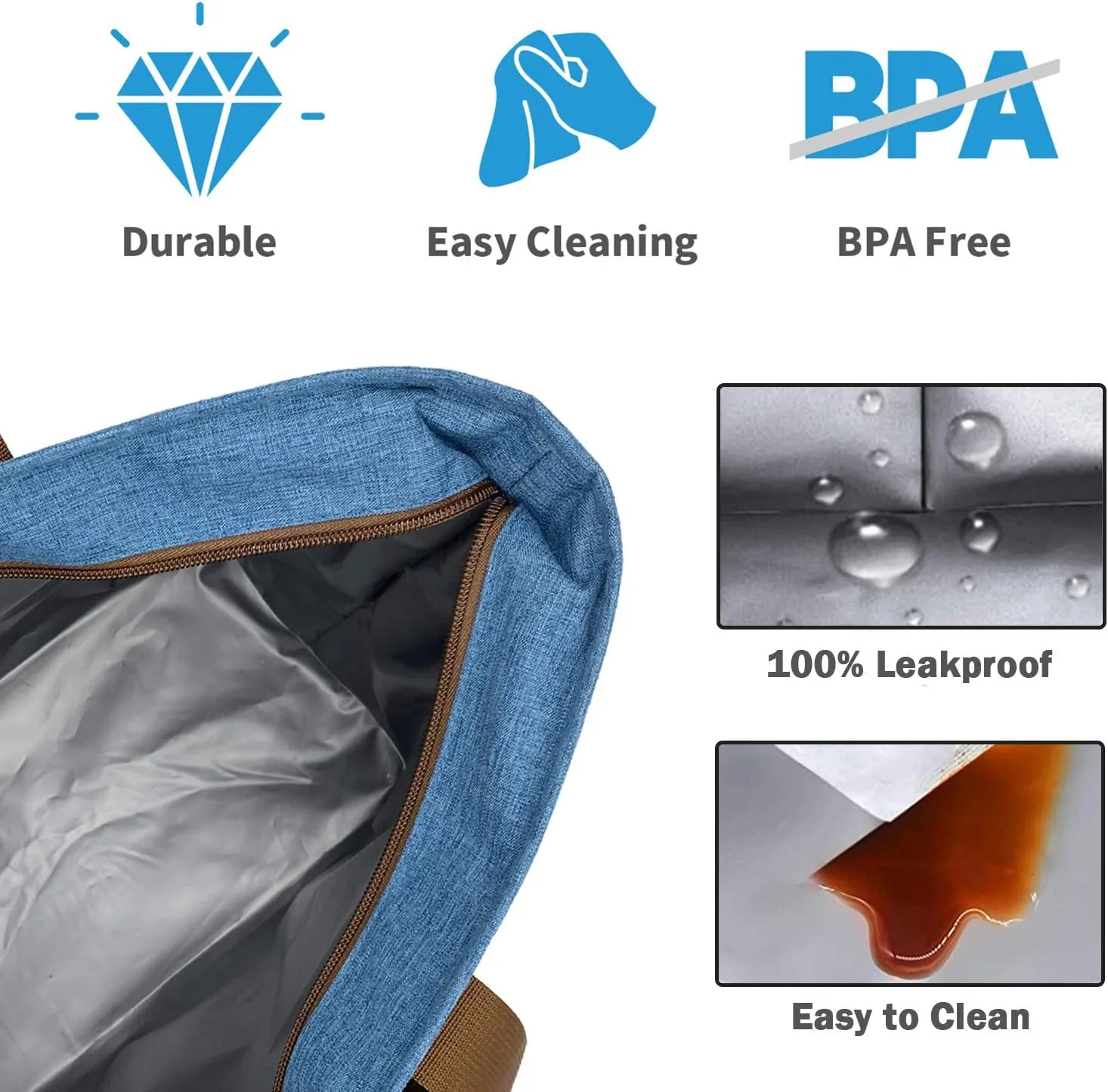 LHZK Jumbo Insulated Cooler Bag with Thermal Foam Insulation, Premium Quality Cooler Tote Bag with Zipper, Insulated Hot Cold Bag for Food Transport, Picnic, Travel, Beach (50L, Blue)