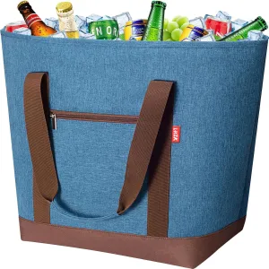LHZK Jumbo Insulated Cooler Bag with Thermal Foam Insulation, Premium Quality Cooler Tote Bag with Zipper, Insulated Hot Cold Bag for Food Transport, Picnic, Travel, Beach (50L, Blue)
