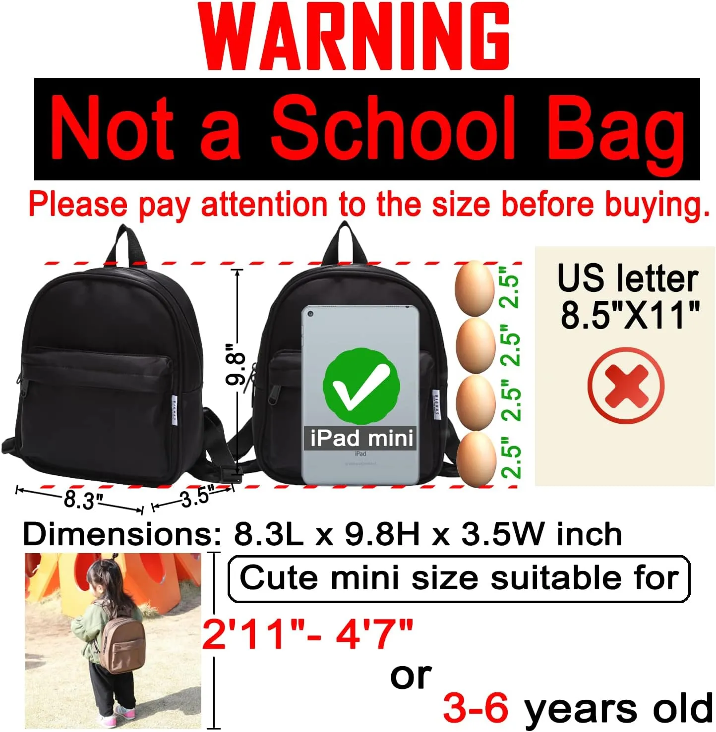 Lightweight Toddler Kids Backpack with Chest Strap For Boys and Girls, Preschool Kindergarten 3-6 Years Old 30 Colors (Beige)