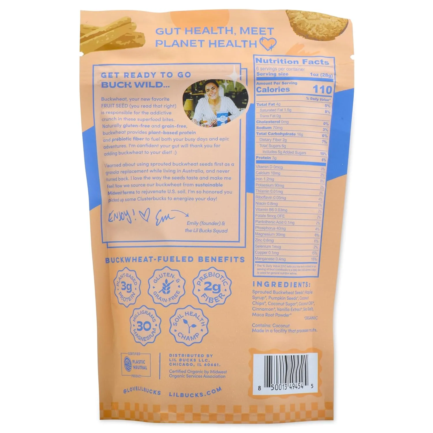 Lil Bucks Clusterbucks Gut Friendly Clusters made with Regenerative Organic Sprouted Buckwheat, Gluten Free Snack (Chocolate, Snickerdoodle & Coconut Maple Variety, 3 Pack)…