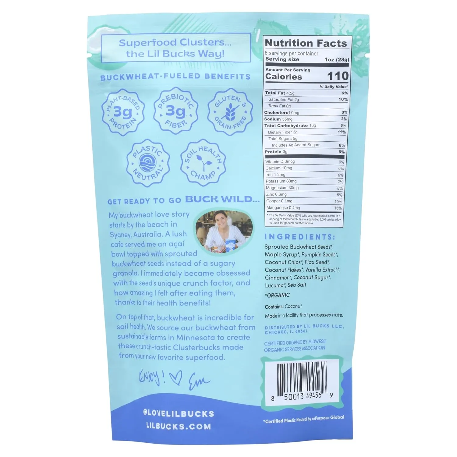 Lil Bucks Clusterbucks Gut Friendly Clusters made with Regenerative Organic Sprouted Buckwheat, Gluten Free Snack (Chocolate, Snickerdoodle & Coconut Maple Variety, 3 Pack)…