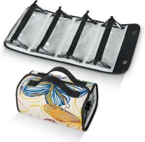 Line Butterfly Travel Toiletry Bag for Women, 4 in 1 Roll Up Makeup Cosmetic Bag With 4 Removable PVC Zipper Pouch