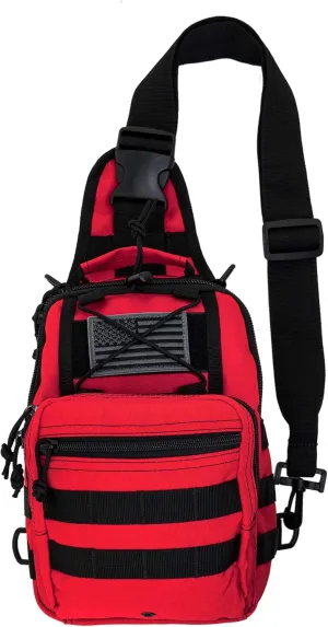 LINE2design First Aid Sling Backpack - EMS Equipment Emergency Medical Supplies Tactical Range Shoulder Molle Bag - Heavy Duty Sports Outdoor Rescue Pack - Perfect for Camping Hiking Trekking - Red